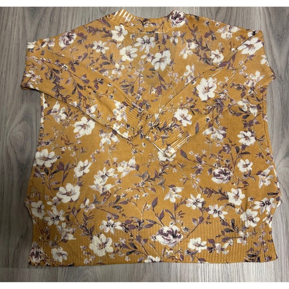 MUMU Sweaters - MUMU Floral Knit Sweater Mustard Yellow Long Sleeve V Neck Women's Small